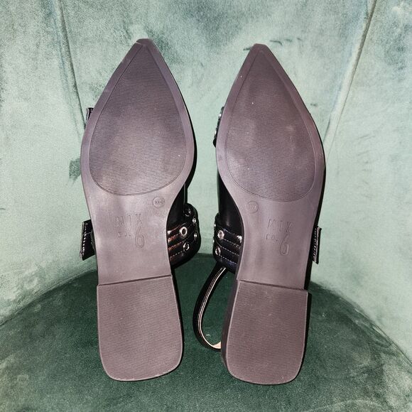 Mix No. 6 Black Sybel Patent Slingback Silver Buckle Pointy Flat Size 10 - Picture 6 of 7